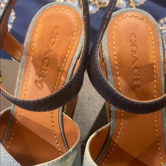 Coach Denim and Tan Cork Wedges - Picture 5 of 8